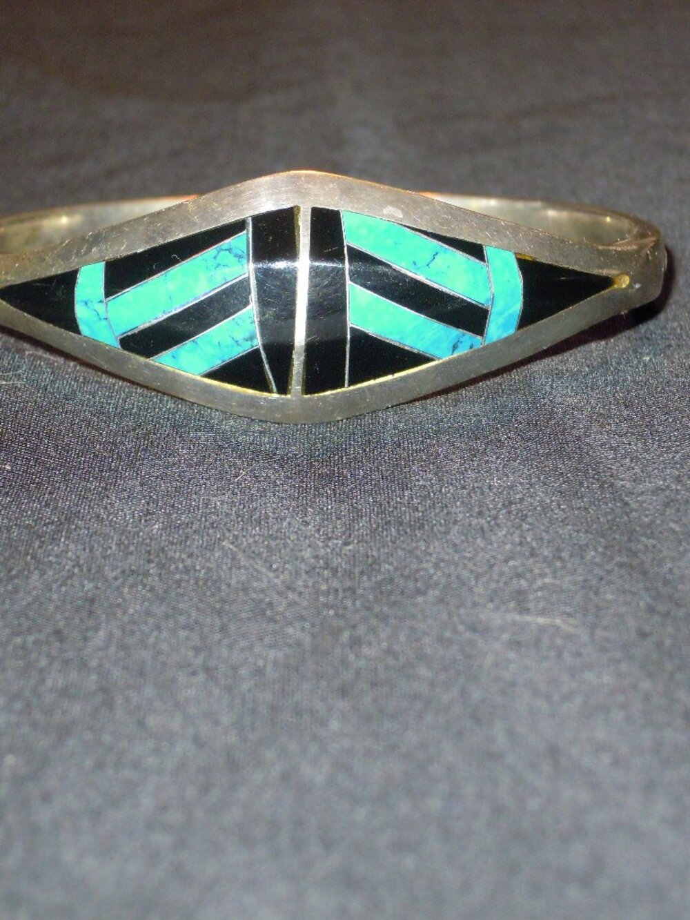 Vintage Sterling Silver 925 Turquoise Black Onyx Bracelet Taxco Mexico